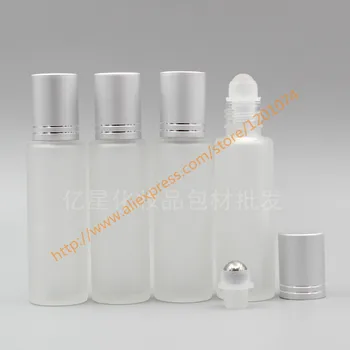 

15ml clear frosted Glass Bottle With stainless/glass roller+matte silver aluminum lid,roll-on bottle,perfume/deodorant bottle