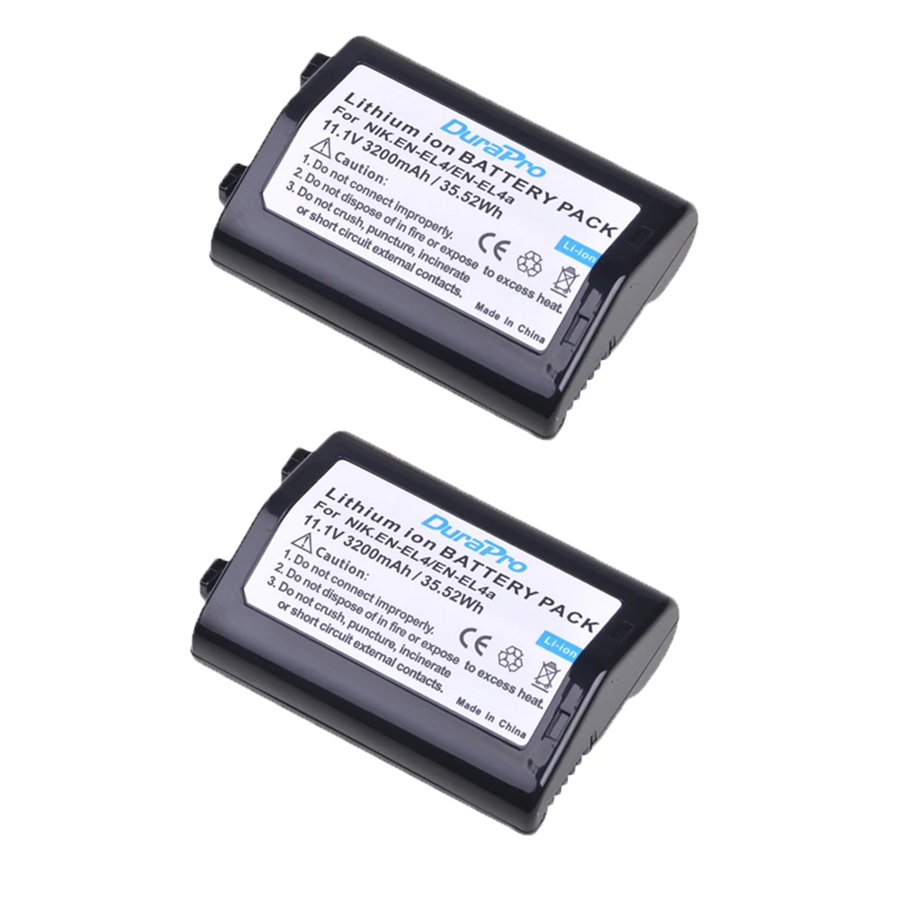 

2Pc 3200mAh EN-EL4 EN EL4 EN-EL4a ENEL4a Rechargeable Camera Battery Akku for Nikon D2H D2Hs D2X D2Xs D3 D3S F6 MH-21 Cameras