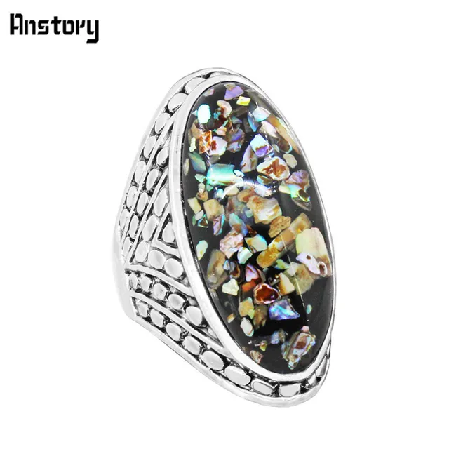 Big Oval Shell Bead Rings For Women Vintage Antique Silver Plated Fashion Jewelr Big Oval Shell Bead Rings For Women Vintage Antique Silver Plated Fashion Jewelr