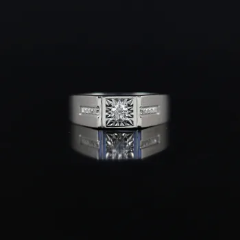 

LASAMERO Rings for Men 0.15CT Round Cut Natural Diamond Ring 18k White Gold Engagement Wedding Ring