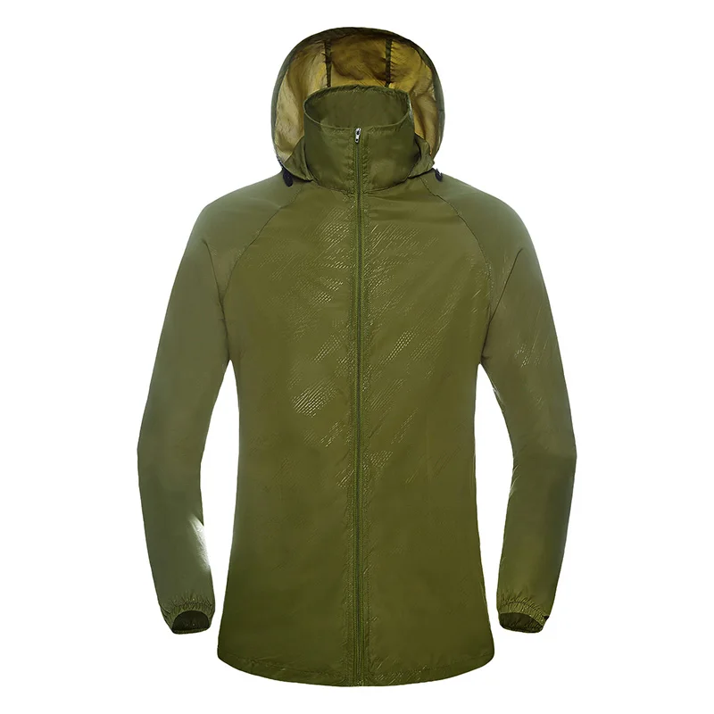 Facecozy, Мужская и Женская Весенняя водонепроницаемая куртка с капюшоном, быстросохнущая, для походов, кемпинга, дышащая, тонкая, для рыбалки, походов - Цвет: army green