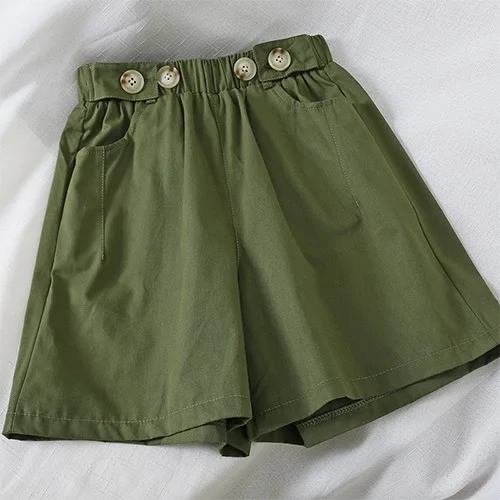 Surmiitro, хлопковые корейские летние женские шорты на пуговицах,, модные женские повседневные шорты с карманами, высокая талия, широкие женские шорты - Цвет: Зеленый