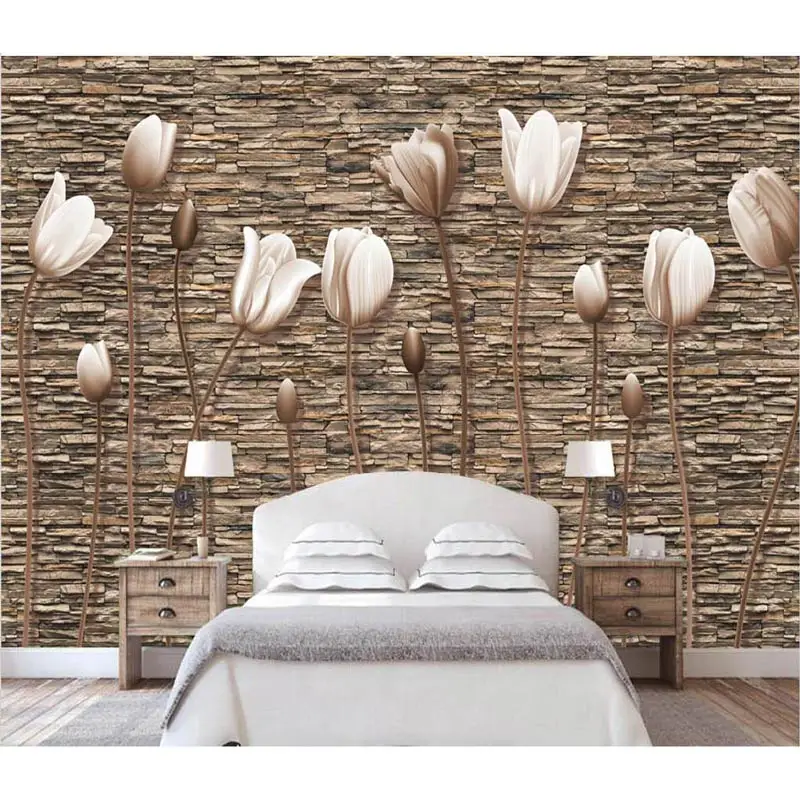 Avoir Images Vintage Wall Papers 3d Retro Stone Wall Papier Peint Flower Photo actualisé par
