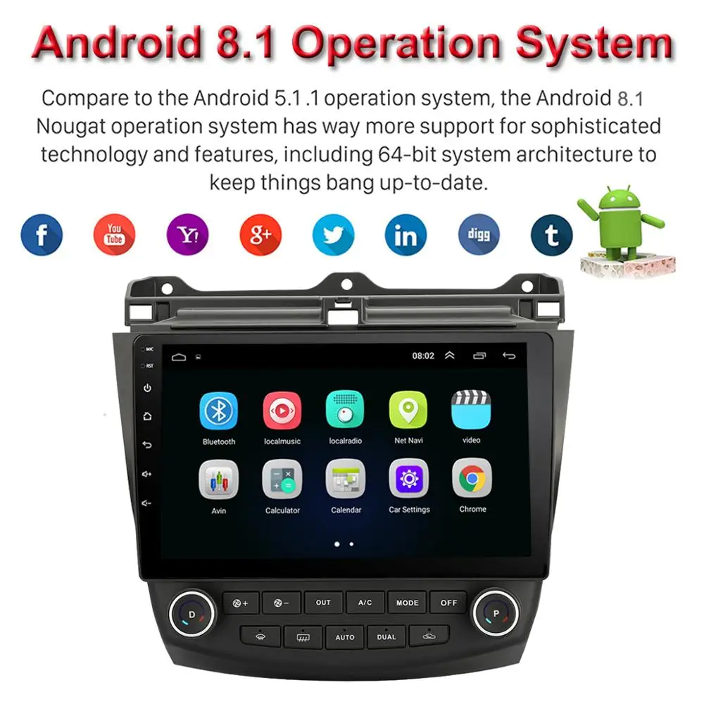 Perfect 10.1 inch Android 8.1 Car Radio Stereo For 2003-2007 Honda Accord7 2Din GPS WIFI BT OBD2 Car Multimedia Player 1