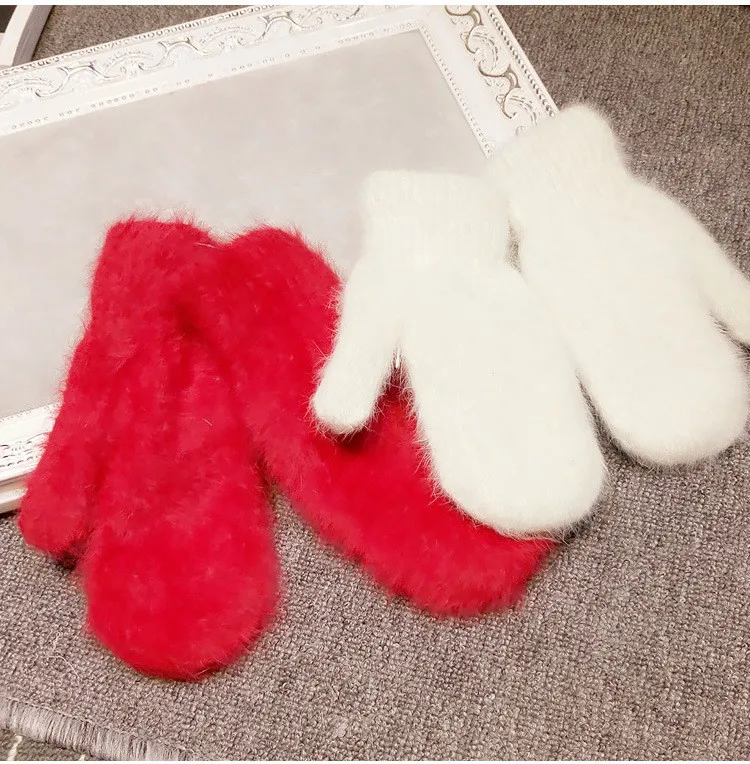 2015 Winter New Arrival Women Soft Wool rabbit hair Warm Knit Gloves Fashion Lovely Warmer Girls' candy color Mittens Gloves 11