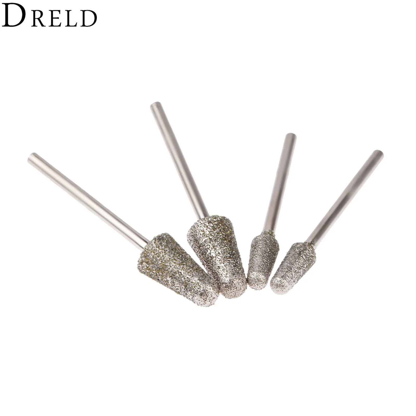 DRELD 4Pcs Dremel Accesories Mini Drill Diamond Grinding Head Burrs