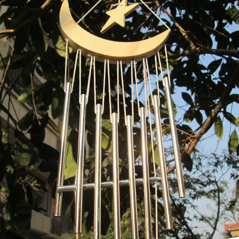 Wood&Metal Garden ornaments 9 Tube Moon Star Wind chimes Yard Garden