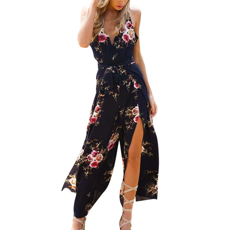 NEW Fashion summer jumpsuit woman 2018 Sleeveless Floral Print Jumpsuit Summer Loose Playsuit Rompers pantaloni siamesi J28#N (6)