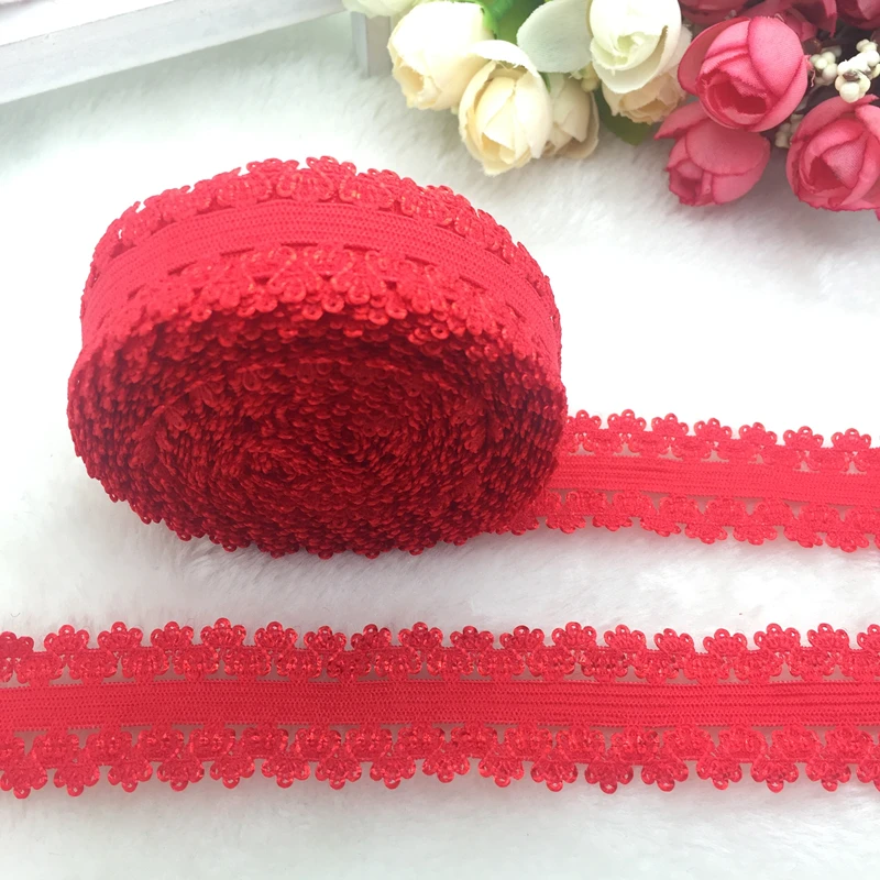 

5yards/lot 3/4" 20mm Multirole Red Fold Over Elastic Spandex Lace Band Ties Hair Accessories Lace Trim Sewing Notion
