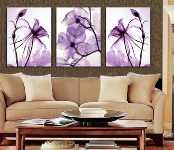 

Hot Sell Transparent Purple Flowers Oil Painting on Canvas Set Abstract Art Modern Home Decoration Wall picture 3 piece 16X24"