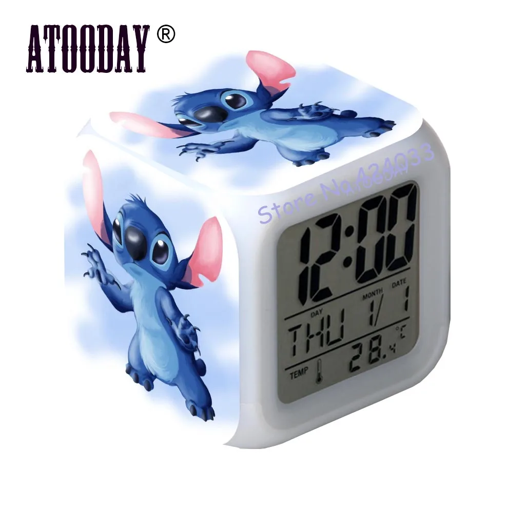 

Lilo & Stitc Alarm Clock Led Light 7 Color Change Lcd Display Watch Relogio De Mesa Wake Up Light Plastic Kids Gift birthday