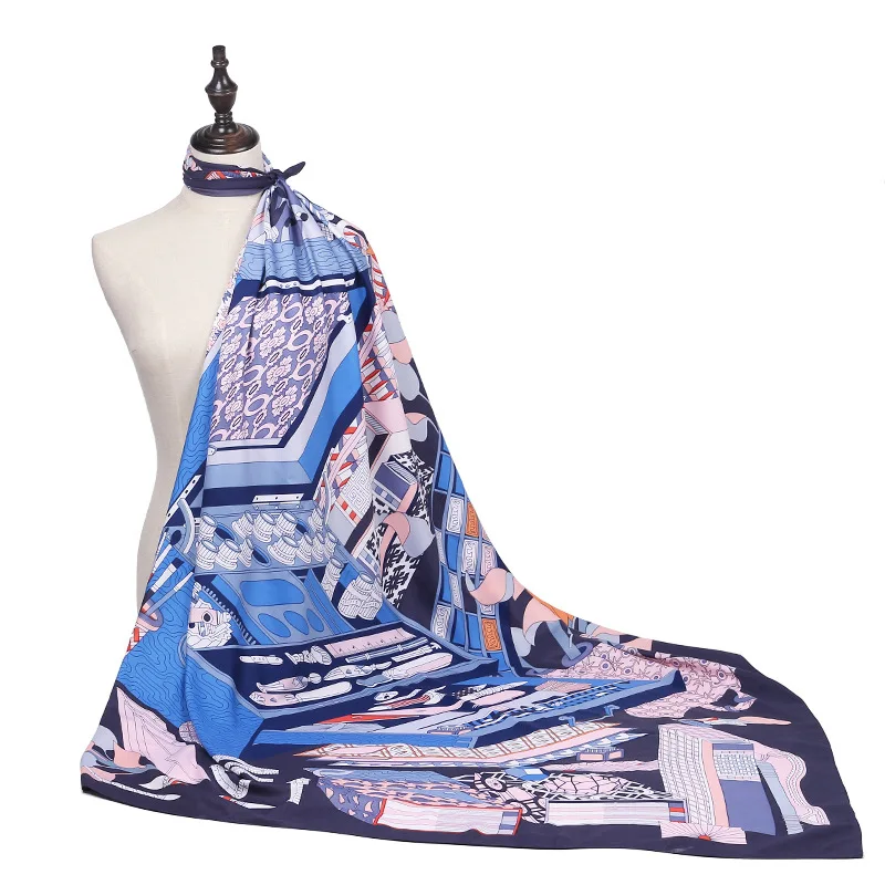 

New Arrival Fashion Women soft satin brand scarf / Cosmetic box toolbox Printed quare twill silk scarves 130cm / Gifts Wholesale