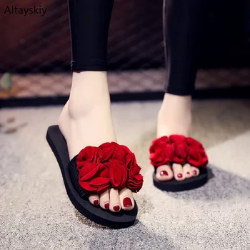

Summer Slippers Women Handwork Floral Beach Trendy Flip Flops Non-slip Womens Korean Style Leisure Simple Flat Slides Outdoor