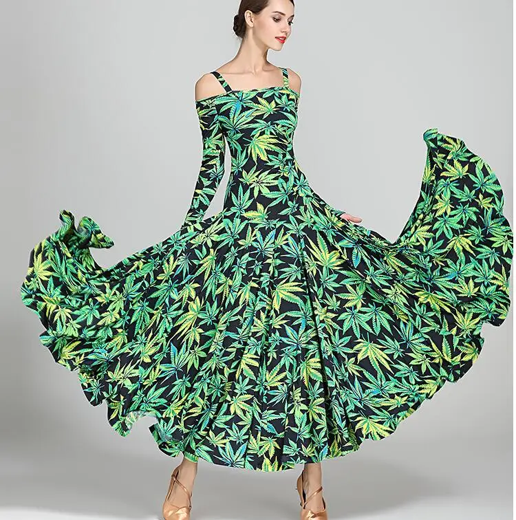 Черное бальное платье для вальса с принтом, Румба, стандартное вечернее платье для бальных танцев, платье для соревнований, современное танцевальное платье с бахромой 9043 - Цвет: Зеленый