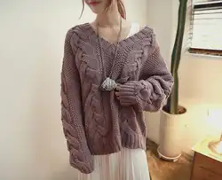 Осень 2017 г. Новый свитер и Пуловеры для женщин с длинным рукавом корейский твист Свитеры для женщин теплый толстый джемпер Пуловеры для