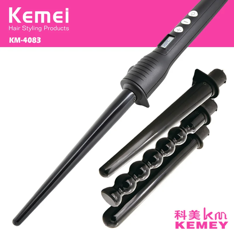 

KeMei KM-4083 4 in 1 Professional Electric Hair Curler Roller Removable Curling Iron Conical Curling Wand Set