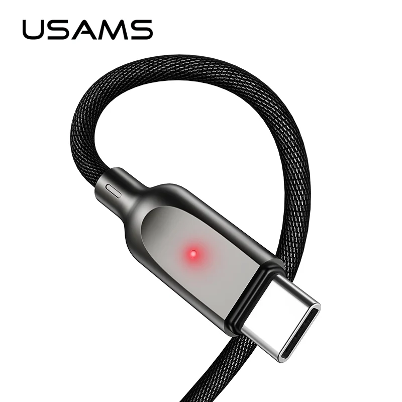 

USAMS Type-C USB Cable Auto Disconnected,support QC3.0 charge Nylon Braided cable with LED light for c cable smart charger cable