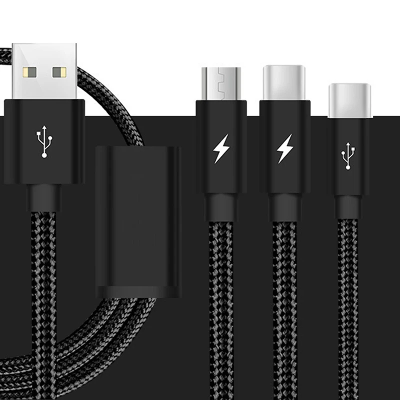3.0A كابل يو اس بي ل فون X 8 7 6 سريع شحن 3 في 1 النايلون مايكرو كابل usb لسامسونج S9 الروبوت نوع C الهاتف المحمول كابل