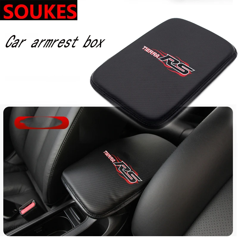 

Leather Car Motorsport Emblem Armrest Center Console Box Pad For RS Ford Focus 2 3 1 Fiesta Mondeo Kuba Ecosport