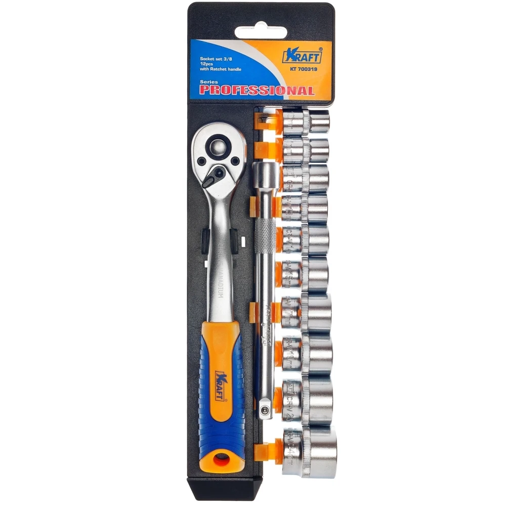 Set socket head KRAFT CT 700319 (12 items, хромванадиевая steel) mainpoint 1 4 1 2 3 8 e socket sockets set cr v torx star bit combination drive socket nuts set for auto car repair hand tool