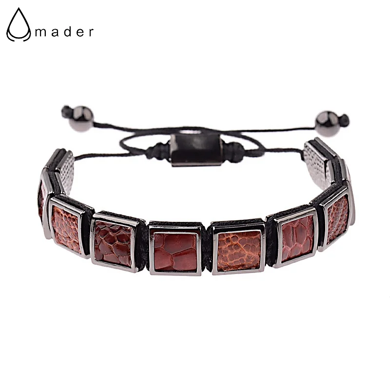 

Amader Luxurious Charm Men High-End Square Leather Beads Bracelet For Women Braiding Macrame Bracelets Pulseira Masculina AB1272