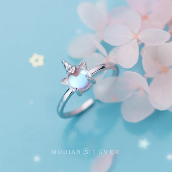 

Modian Classic Unicorn Licorne Rings For Women Adjustable Crystal Opal Solid 925 Sterling Silver Fashion Rainbow Finger RIng