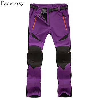 

Facecozy Women Hiking Pants Winter Outdoor Sports Fleece Camping Softshell Pants Patchwork Windproof Multi-color Hiking Trousers