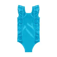 Летний купальный костюм для девочек, Цельный купальник без рукавов с оборками для малышей, плиссированный купальный костюм для малышей