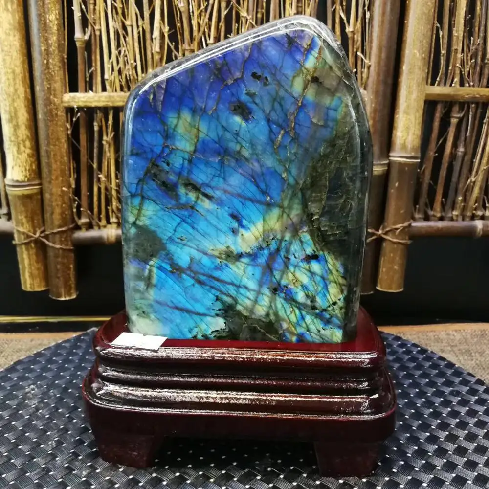 

Top quality Natural polished large Labradorite stone Can match the base