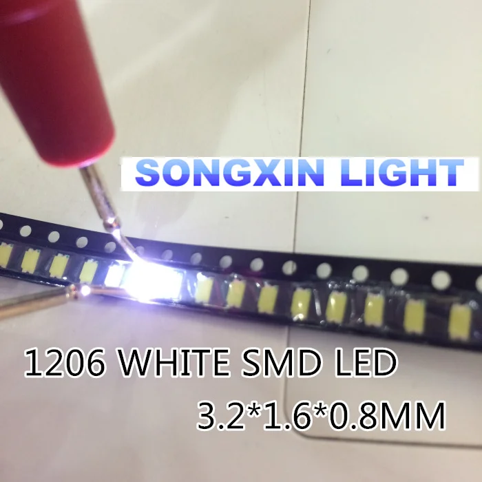 100 шт. SMD 1206 Белый светодиодный ОД smd холодный белый супер ярсветодиодный