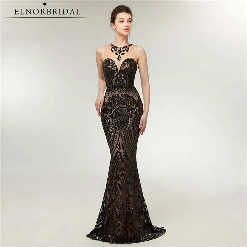Черное арабское вечернее платье русалки 2020 с блестками Sukienka Elegancka Формальное