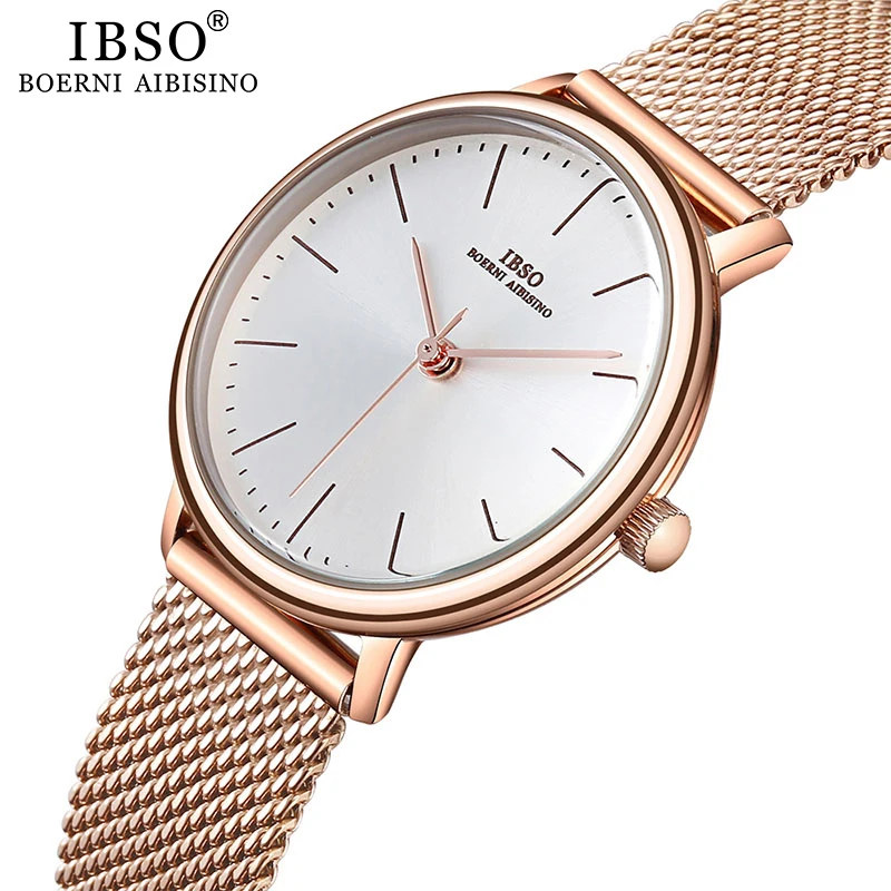 

IBSO Top Brand Stainless Steel Mesh Belt Ladies Watches Luxury Quartz Women Watch Fashion 2019 Relogio Masculino For Women Gift