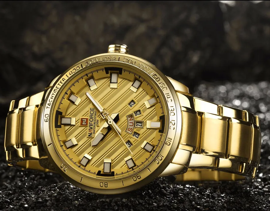 NAVIFORCE Топ Бренд роскошные золотые часы для мужчин сталь Аналоговые кварцевые наручные часы для мужчин s водонепроницаемый спортивные часы Relogio Masculino