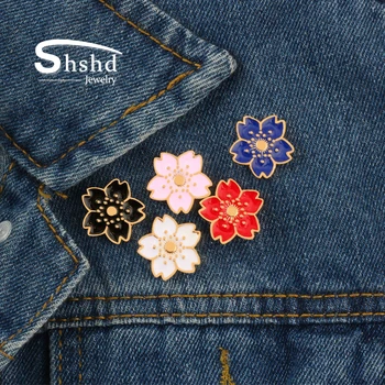 

5 Colors Fashion Cartoon Flower Sweet Cherry Blossom Enamel Pins for Women Jackets Lapel Pin Corsage Hat Badges Female Jewelry