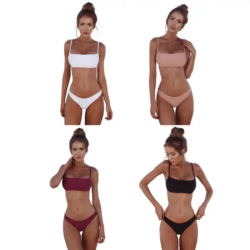 Hedendaags Sexy Bikini Solid Bikini 2019 Swimwear Women Hot Koop Bh Spaghetti EO-87