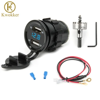 

12V Dual USB Car Electronic Car Charger Adapter Cigarette Lighter Socket +LED Digital Voltmeter Meter+30mm HSS Drilling Hole Saw