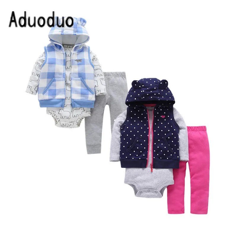 Верхняя одежда для маленьких мальчиков, пальто комплекты из 3 предметов, жилет+ боди с длинными рукавами для малышей+ Спортивная перевозка брюк, 6-24 мес