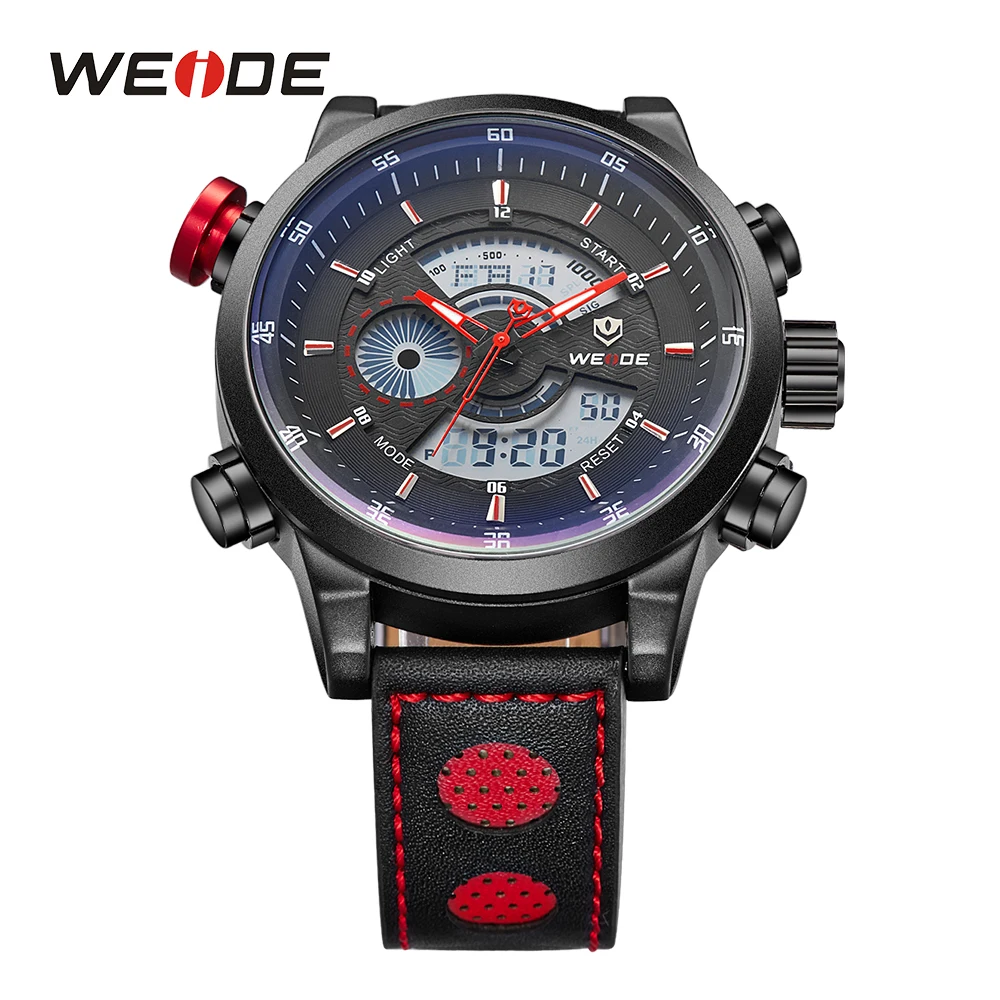 WEIDE Men Luxury Sports Watches Quartz LCD Digital Date Alarm Chronograph Leather Strap Wristwatches Clock Reloj Hombre Relogio