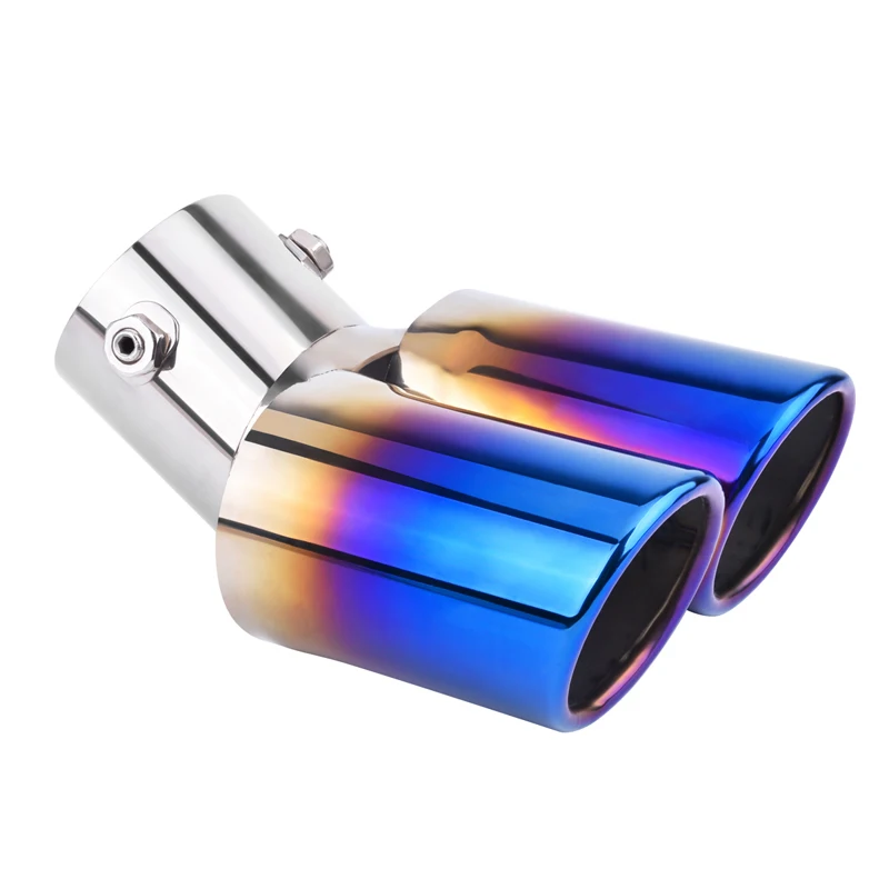

DSYCAR Universal Car Modification Grilled blue Stainless Steel 1 to 2 Dual Pipe Exhaust Pipe Muffler tip cover Car rear Muffler