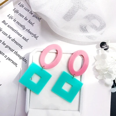 Hollow Geometric Round Square Long Dangle Earrings Pink Yellow White Green Acrylic Big Drop Earrings For Women Jewelry Gift - Окраска металла: A-2