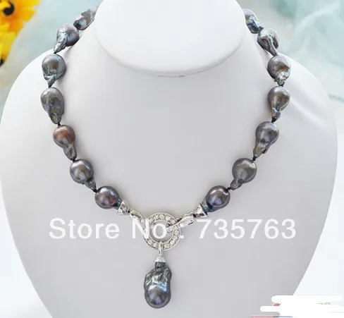 

xiuli 00945 Rare 18" 20mm black baroque keshi Reborn necklace pendant