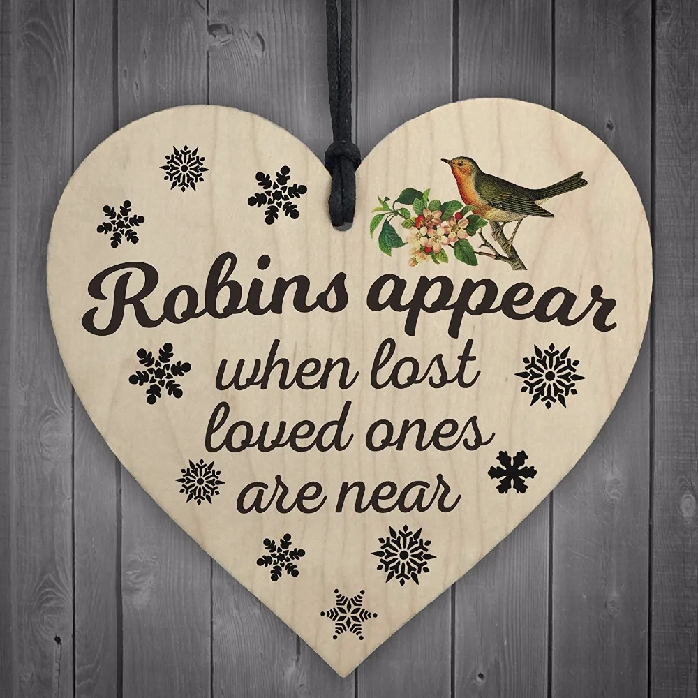 Wooden Heart Memory Gift Set of 2 "Robins Appear When Lost Loved Ones Are Near" 