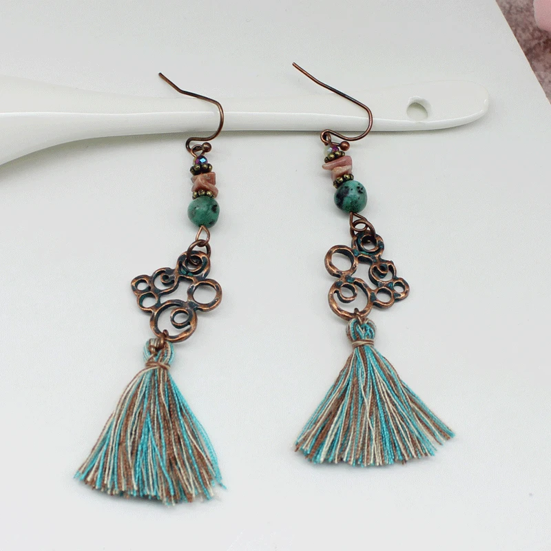 Download Hollow Clouds pattern color tassel Alloy hollow carving Beaded handmade earrings Bohemian ...