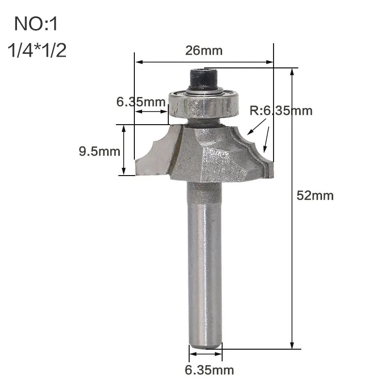 1 шт. 1/" 1/4 хвостовик Классическая формовочная фреза для отделки кромки, биты для дерева, карбида вольфрама, деревообработка, обрезка R фаски, торцевая фреза - Длина режущей кромки: NO1
