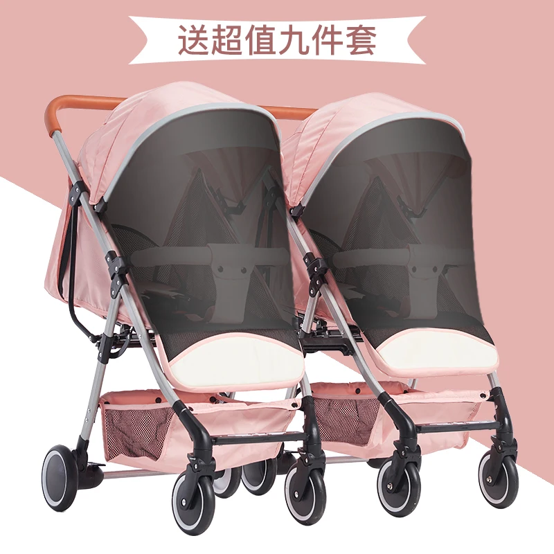 Многофункциональная двойная детская коляска, легко откидывающаяся, складная, вторая детская двойная коляска - Цвет: pink