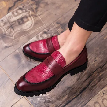 

2020 Retro Elegant Formal Business Brand Men Shoes Italian Style Oxfords Red/black Comfortable Men Loafers 1