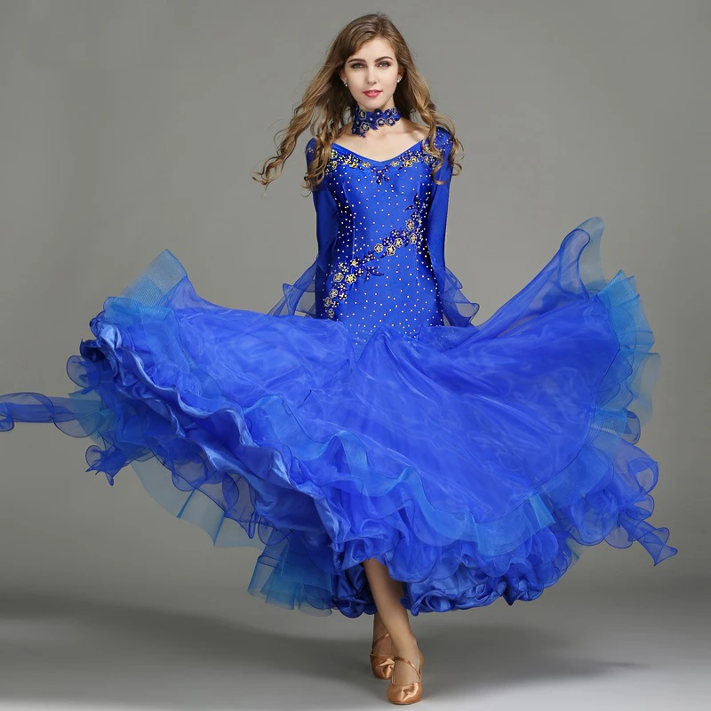 6 colors blue sequins ballroom waltz dresses for ballroom dancing