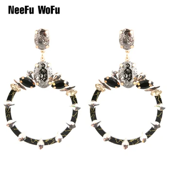 

NeeFu WoFu Drop Long Earrings Round Resin Personality Brand Crystal Big Earring Large Long Brinco Ear Accessories Oorbellen Gift