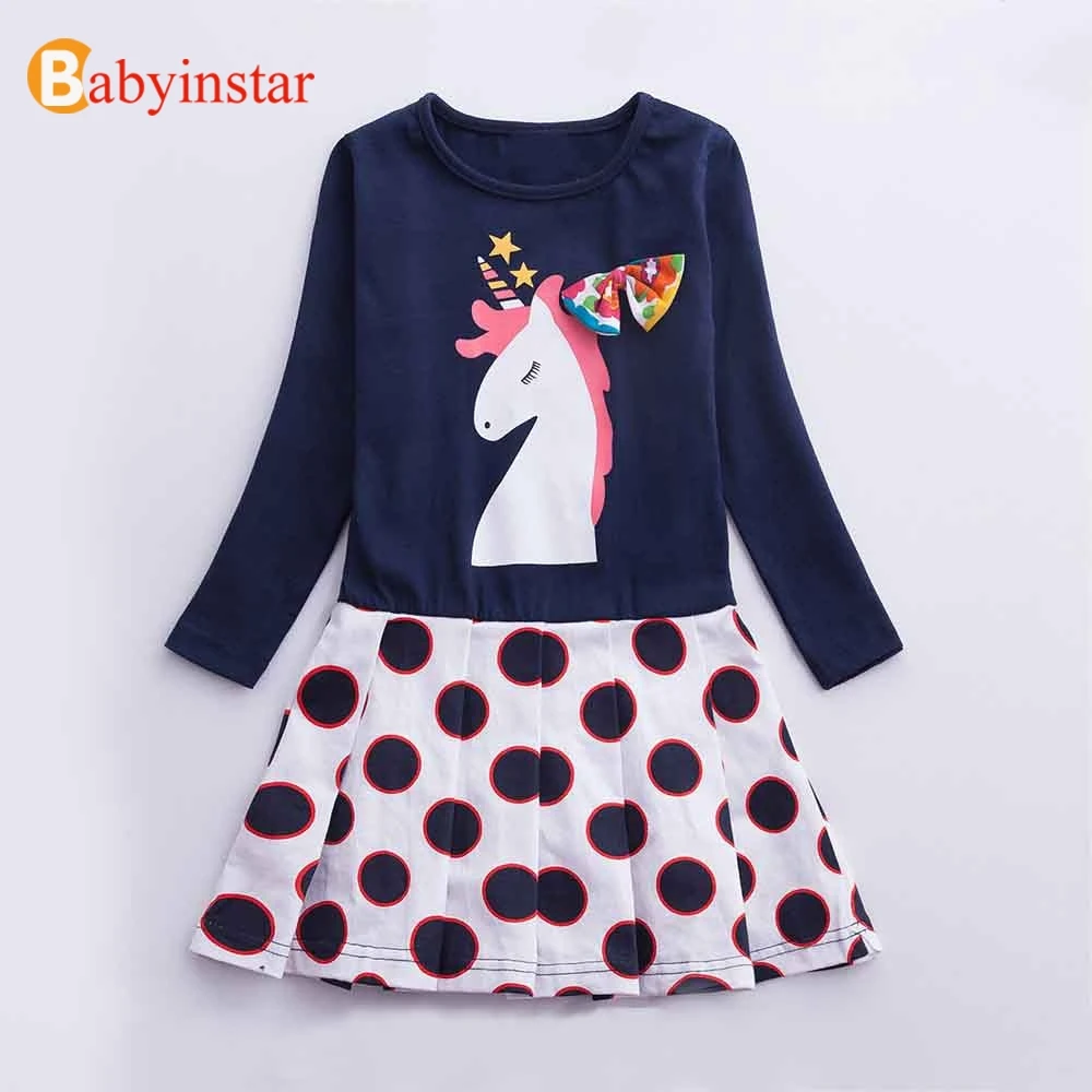 Babyinstar/Детские платья для девочек, новинка 2019 года, весенняя одежда для маленьких девочек, милое платье с длинными рукавами и рисунком