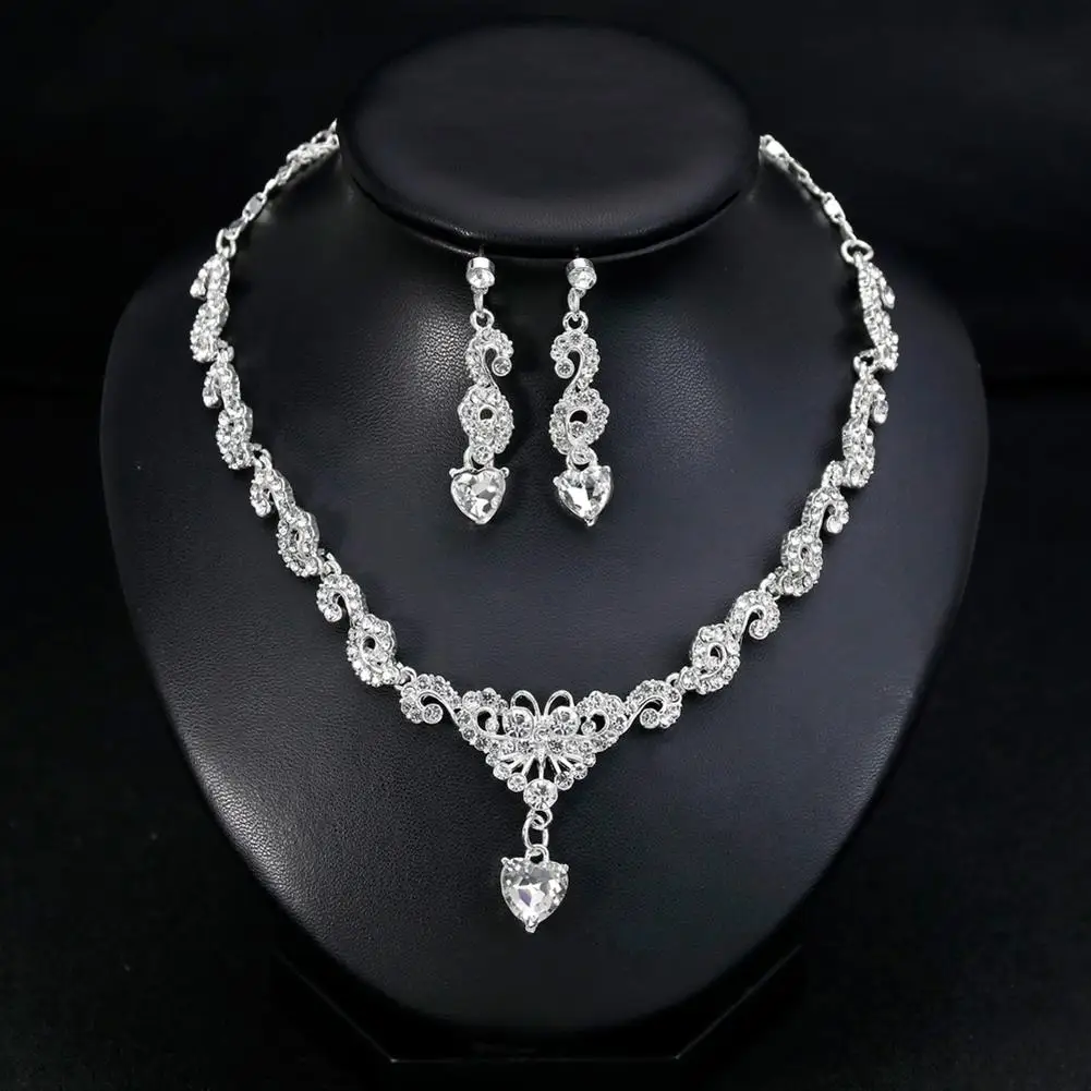 

Bridal Jewelry Women Elegant Rhinestone Pendant Wedding Necklace Earrings Set womens costume jewelry